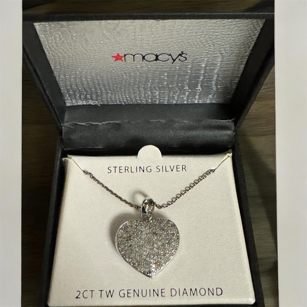 Macy's Sterling Silver Heart Necklace with Genuine Diamonds